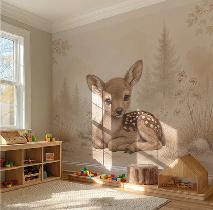 Wandvullend behang Hertje Woodland voor de kinderkamer of babykamer