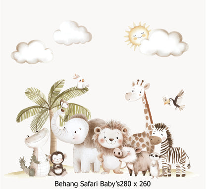 Wandvullend behang safari baby dieren - jungle kinderkamer