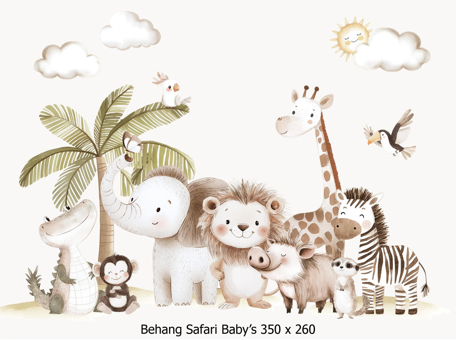 Wandvullend behang safari baby dieren - jungle kinderkamer