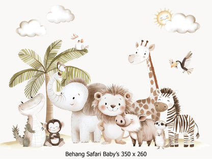 Wandvullend behang safari baby dieren - jungle kinderkamer