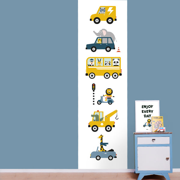 Behangstrook kinderkamer - dieren onderweg wit