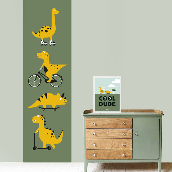Behangstrook kinderkamer - dinosaurussen olijf groen