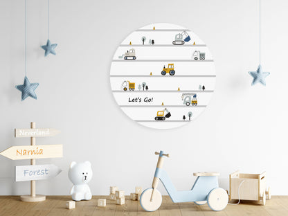 Behangcirkel Voertuigen kinderkamer - oker, blauw en grijs