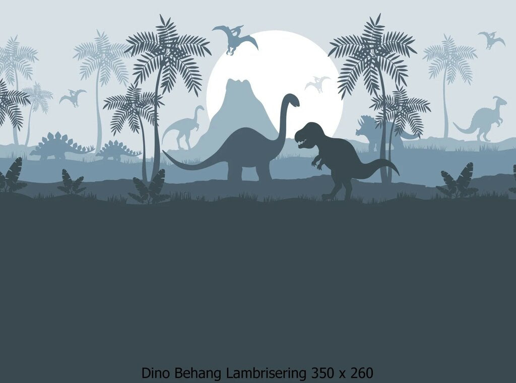 Wandvullend behang Dino blauw dinosaurus kinderkamer - lambrisering blauw