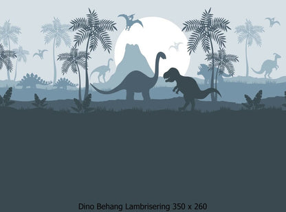 Wandvullend behang Dino blauw dinosaurus kinderkamer - lambrisering blauw