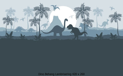 Wandvullend behang Dino blauw dinosaurus kinderkamer - lambrisering blauw
