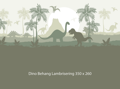 Wandvullend behang Dino groen dinosaurus kinderkamer - lambrisering olijf groen