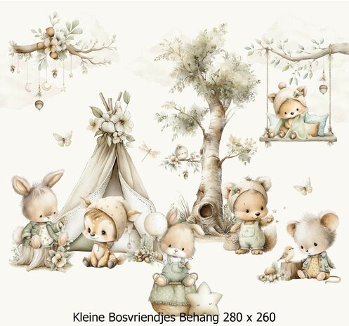 Wandvullend behang Kleine Bosvriendjes voor de kinderkamer of babykamer