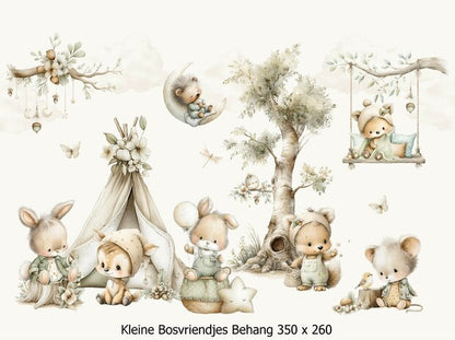 Wandvullend behang Kleine Bosvriendjes voor de kinderkamer of babykamer