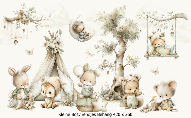 Wandvullend behang Kleine Bosvriendjes voor de kinderkamer of babykamer