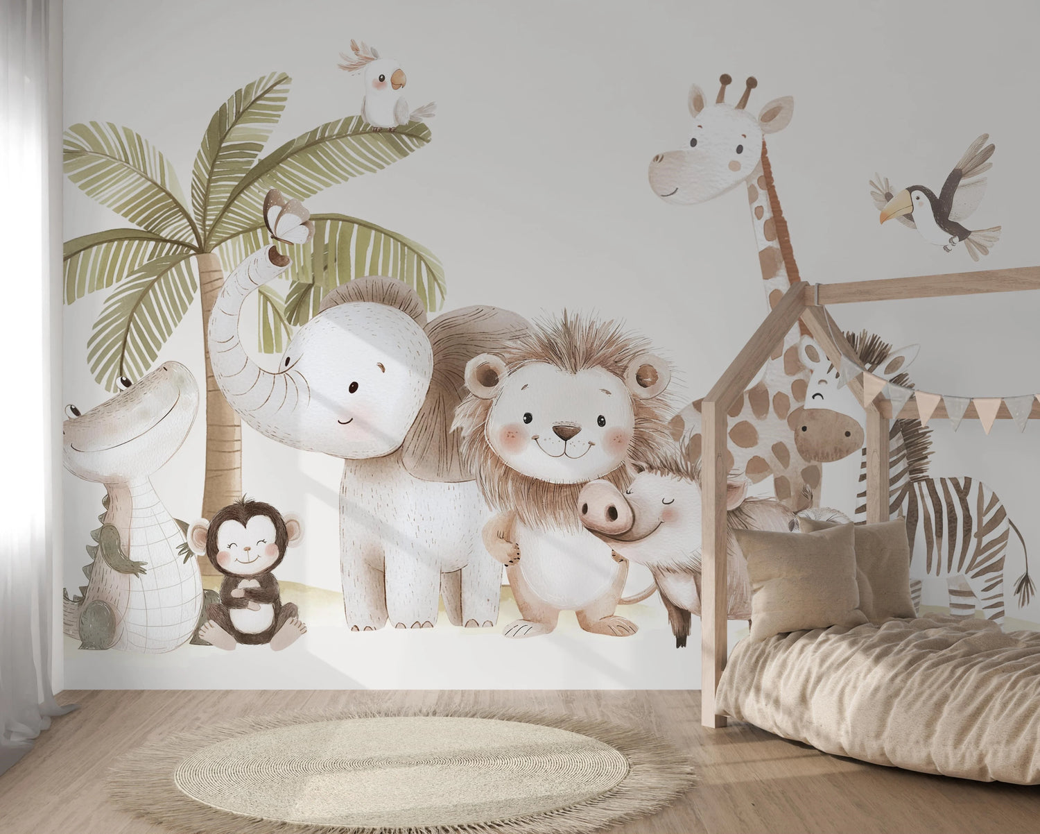 Wandvullend behang safari baby dieren - jungle kinderkamer