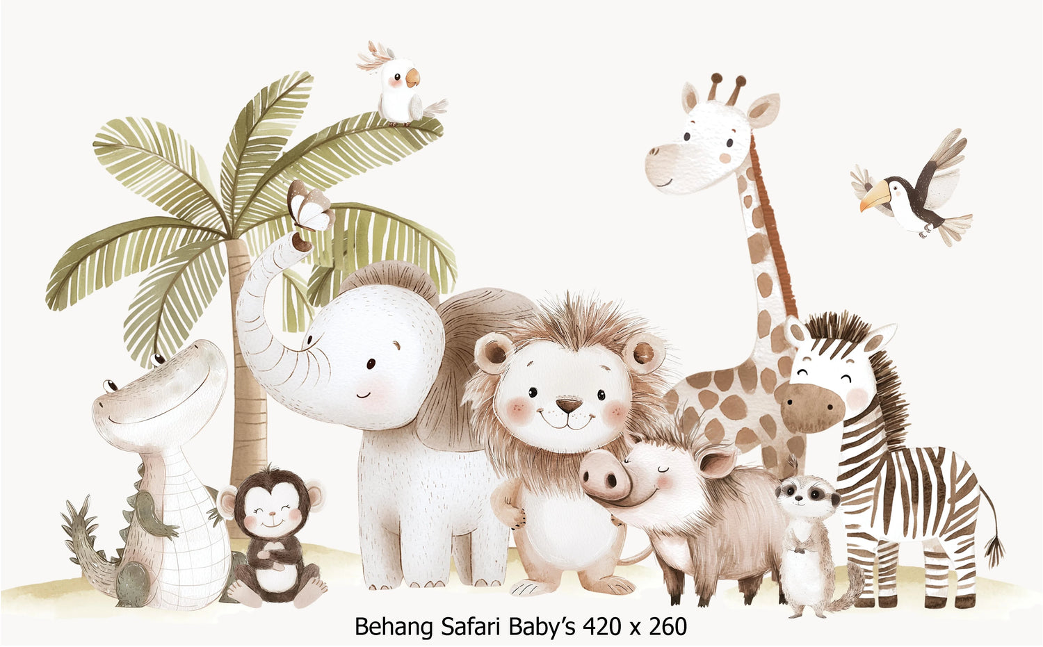 Wandvullend behang safari baby dieren - jungle kinderkamer