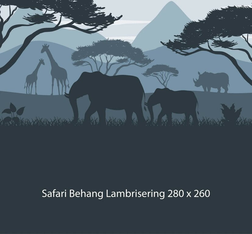 Wandvullend behang safari blauw jungle kinderkamer - lambrisering blauw
