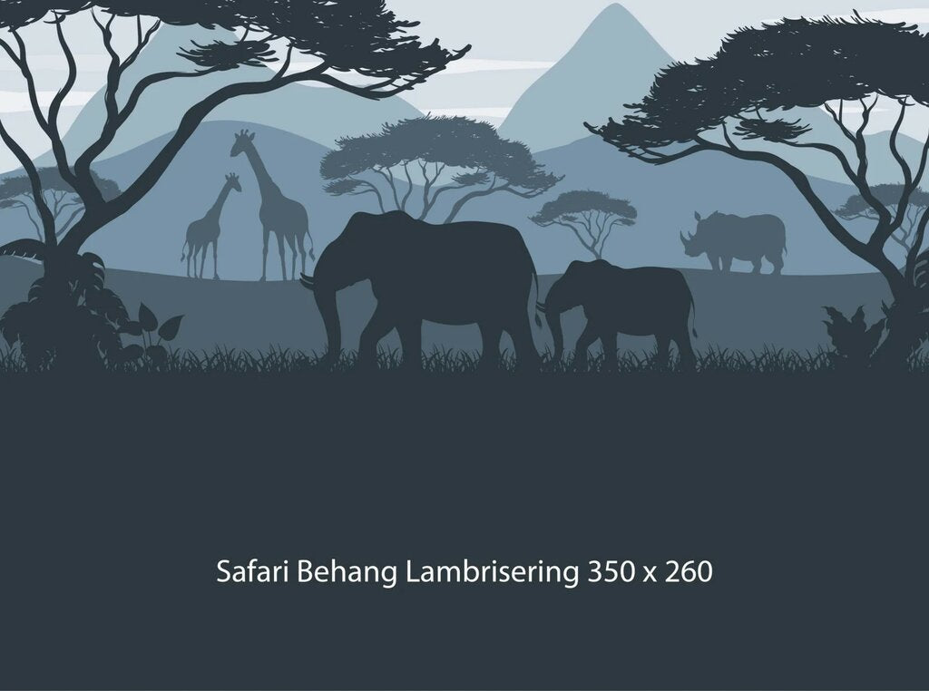 Wandvullend behang safari blauw jungle kinderkamer - lambrisering blauw