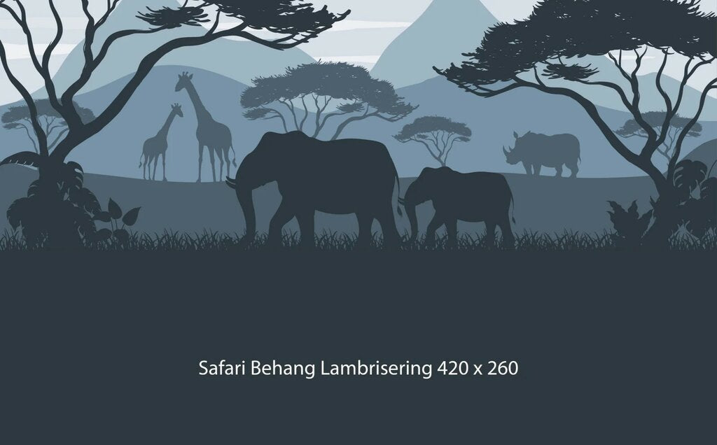 Wandvullend behang safari blauw jungle kinderkamer - lambrisering blauw