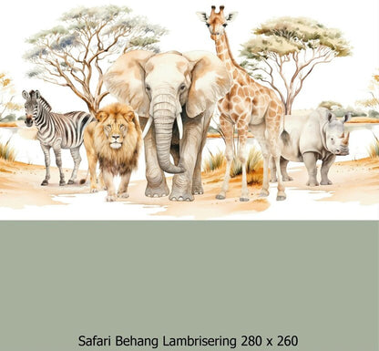 Wandvullend behang Safari voor de kinderkamer of babykamer - lambrisering salie groen