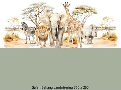Wandvullend behang Safari voor de kinderkamer of babykamer - lambrisering salie groen