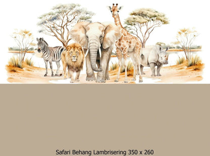 Wandvullend behang Safari voor de kinderkamer of babykamer - lambrisering warm taupe