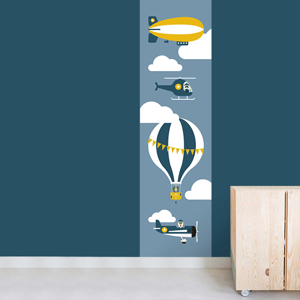 Behangstrook kinderkamer - vliegtuig piloot jeans blauw