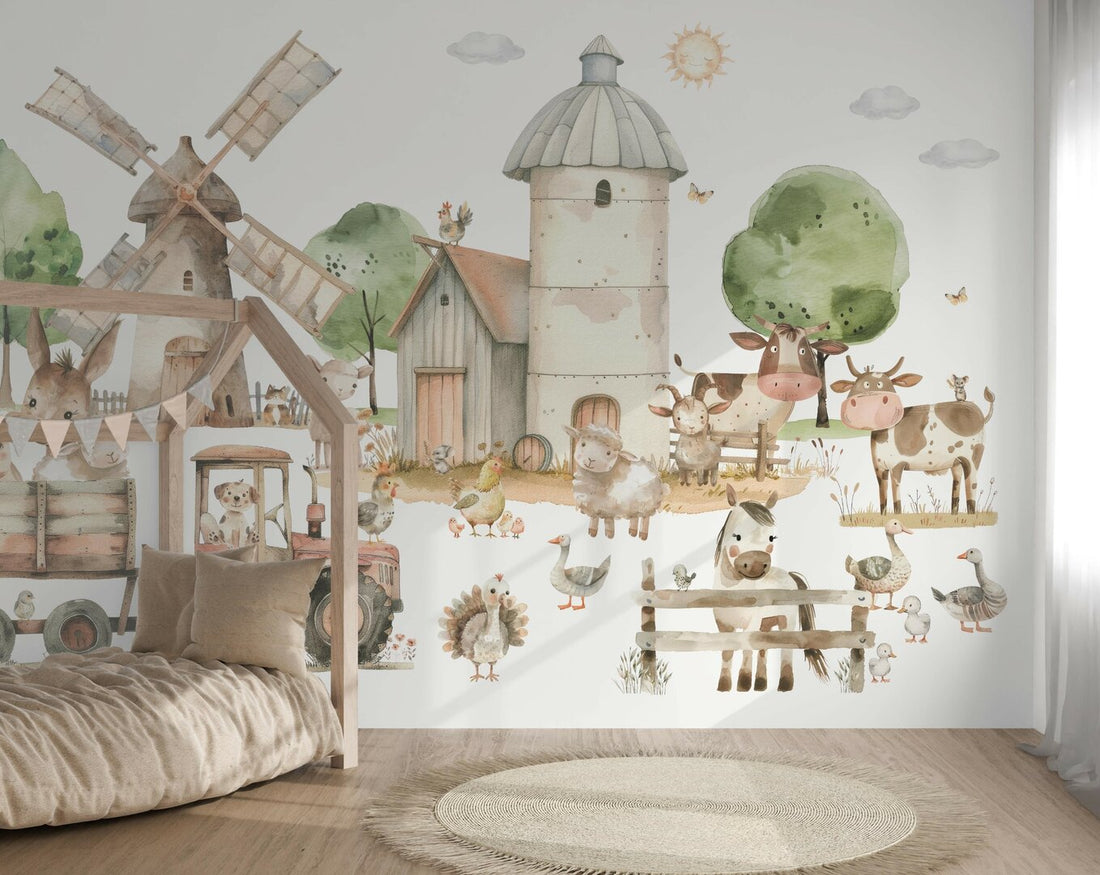 Wandvullend behang boerderij kinderkamer