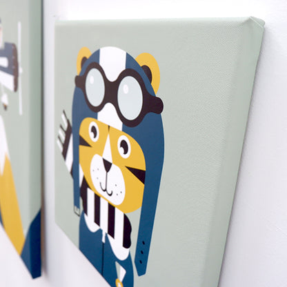 Canvas Piloot Tijger schilderij 30x30 voor Vliegtuigen kamer - groen