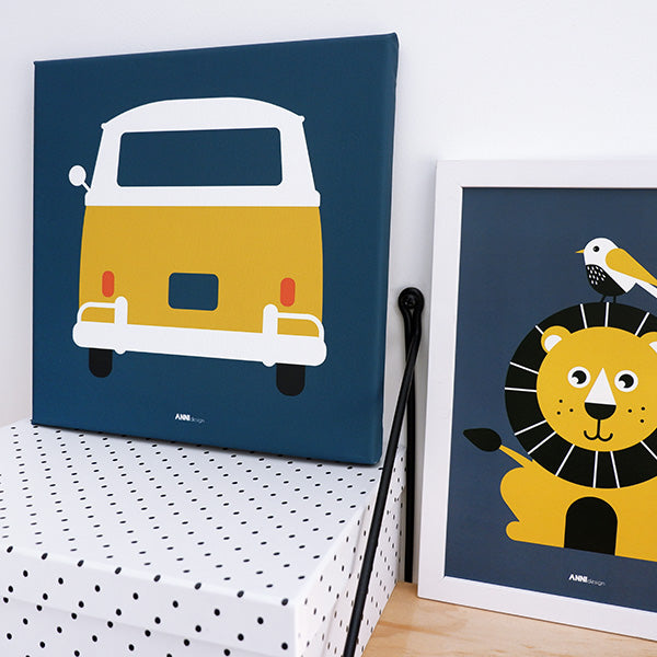 Canvas Busje schilderij 30x30 voor Voertuigen kamer - donker blauw