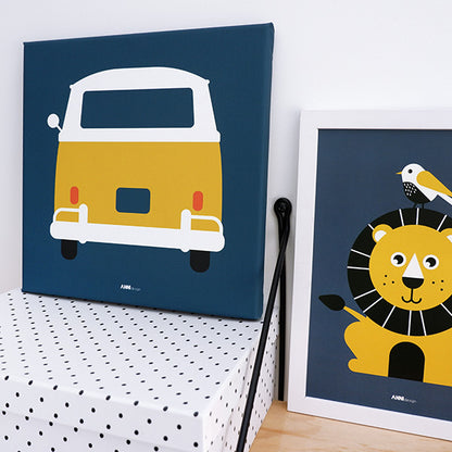 Canvas Busje schilderij 30x30 voor Voertuigen kamer - donker blauw