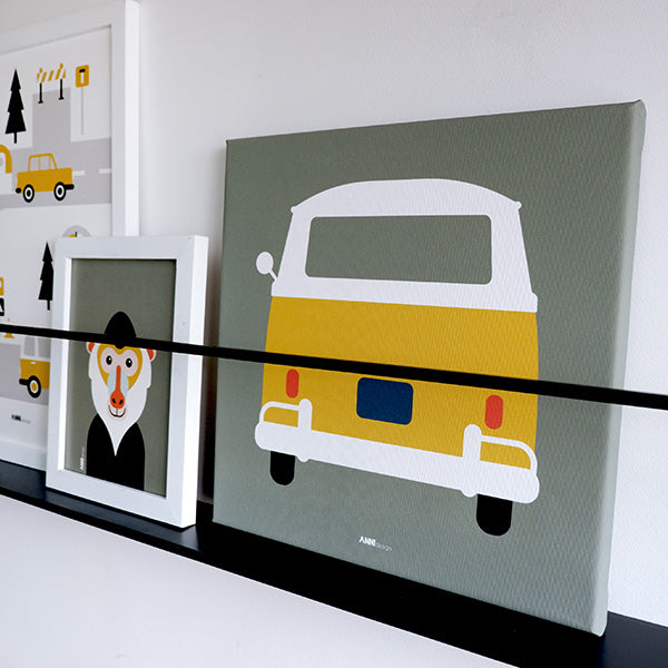 Canvas Busje schilderij 30x30 voor Voertuigen kamer - olijf groen