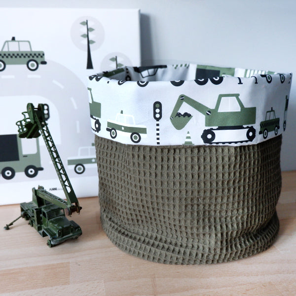 Babykamer aankleding en decoratie set - Voertuigen olijfgroen (met hang- of plafondlamp)