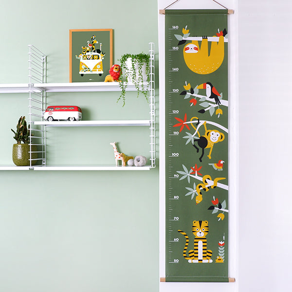 Groeimeter textielposter jungle - olijfgroen