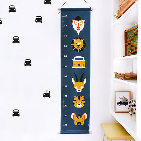 Groeimeter textielposter safari - donkerblauw