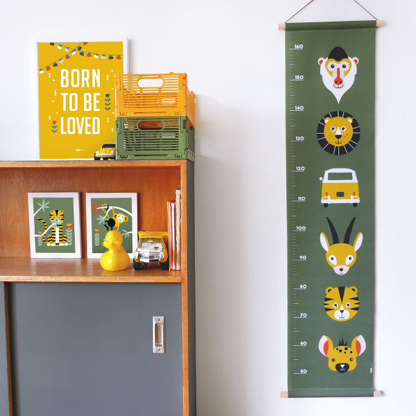 Groeimeter textielposter safari - olijfgroen