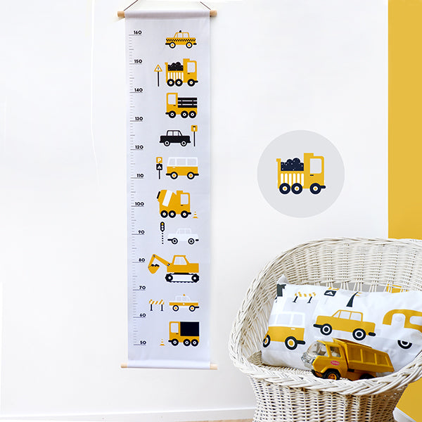 Groeimeter textielposter voertuigen - okergeel