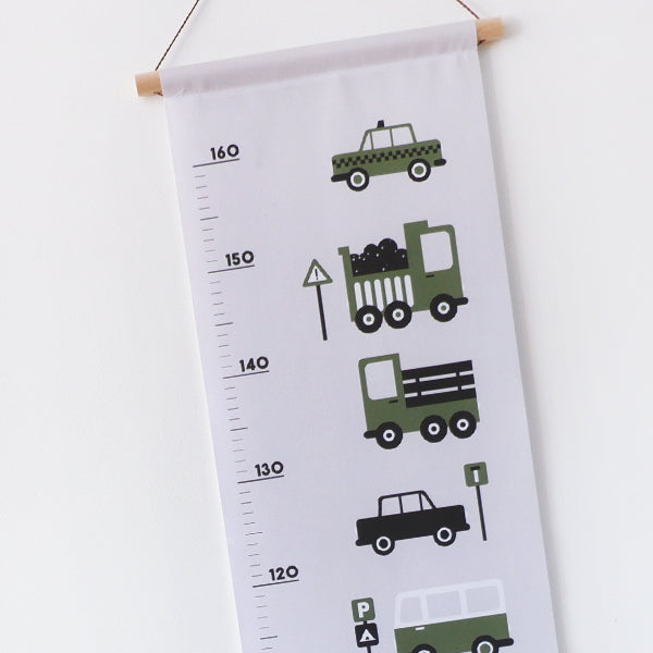 Groeimeter textielposter voertuigen - olijfgroen