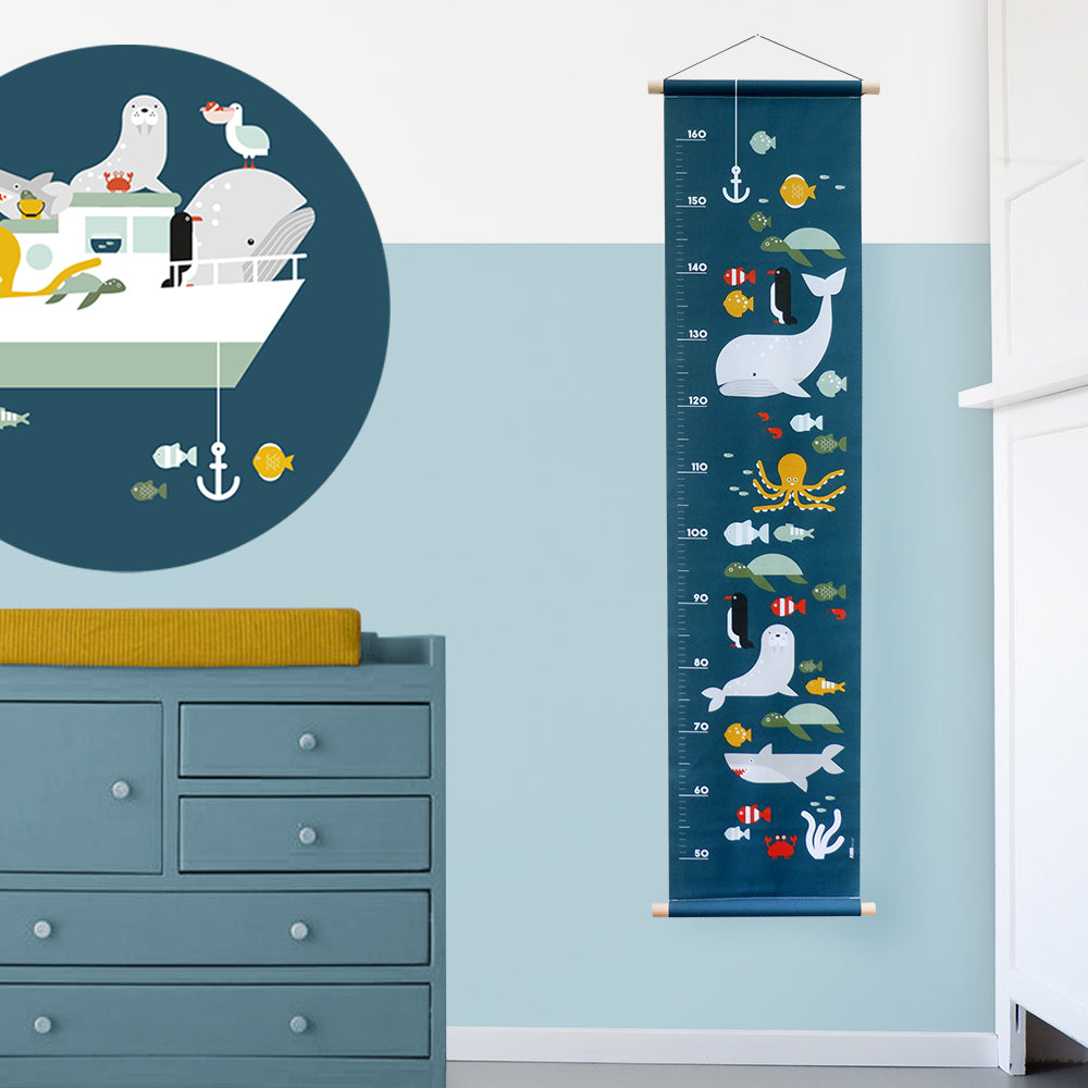 Groeimeter textielposter onderwater wereld - donkerblauw