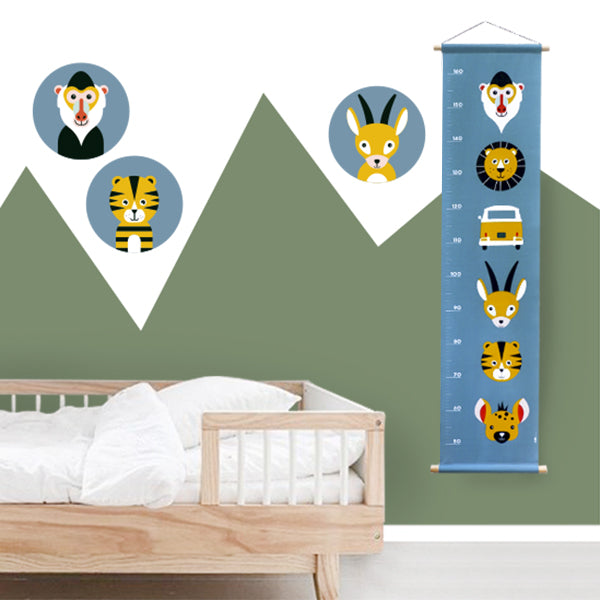 Groeimeter textielposter safari - blauw