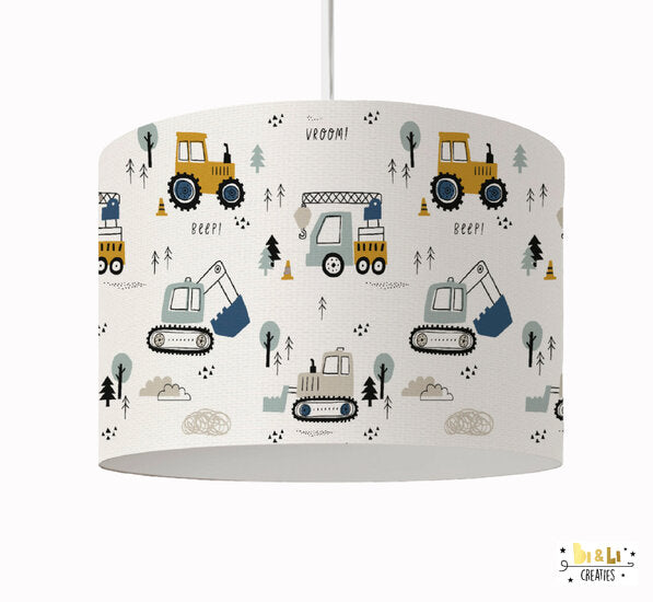 Lamp Voertuigen kinderkamer collage met oker, blauw en grijs