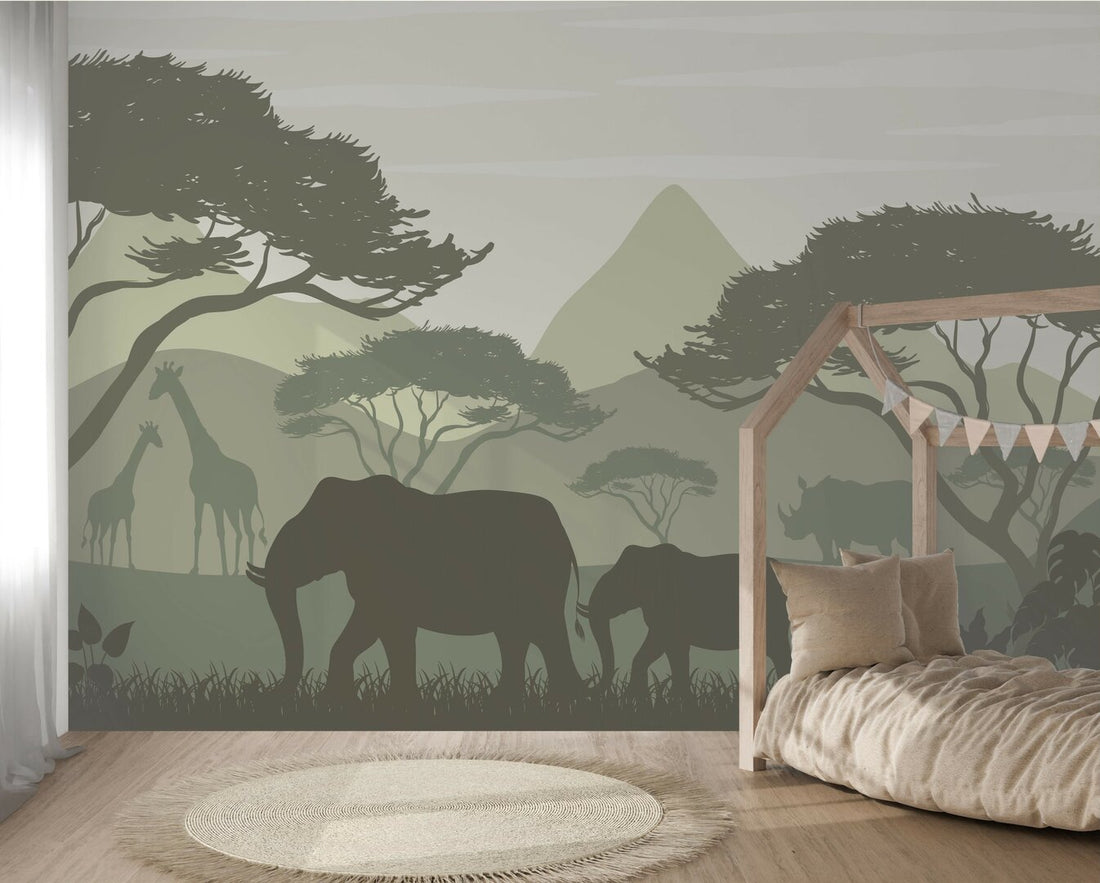 Behang safari kamer - jungle kinderkamer groen