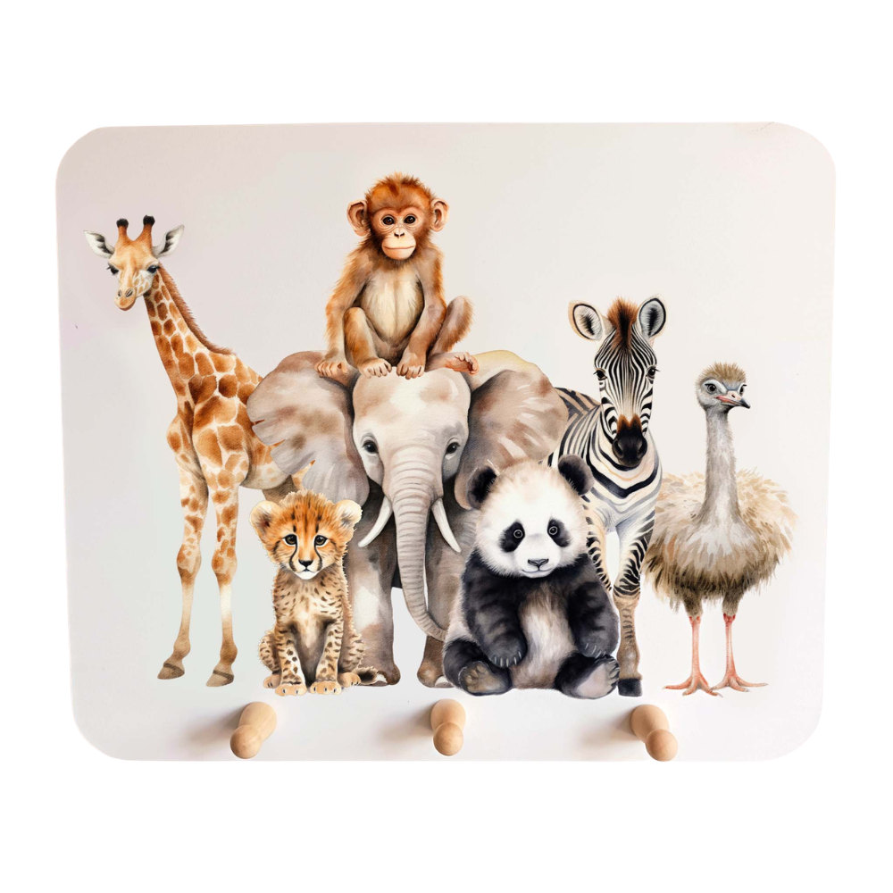 Kapstok Safari dieren kinderkamer - met 3 haken