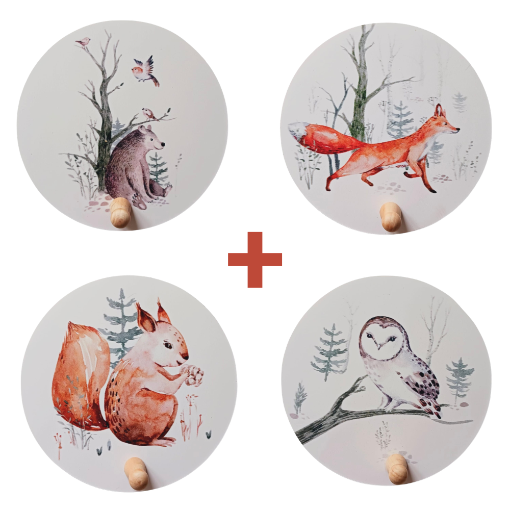Kapstokjes Bosdieren Forest Friends kinderkamer - voordeel set van 4