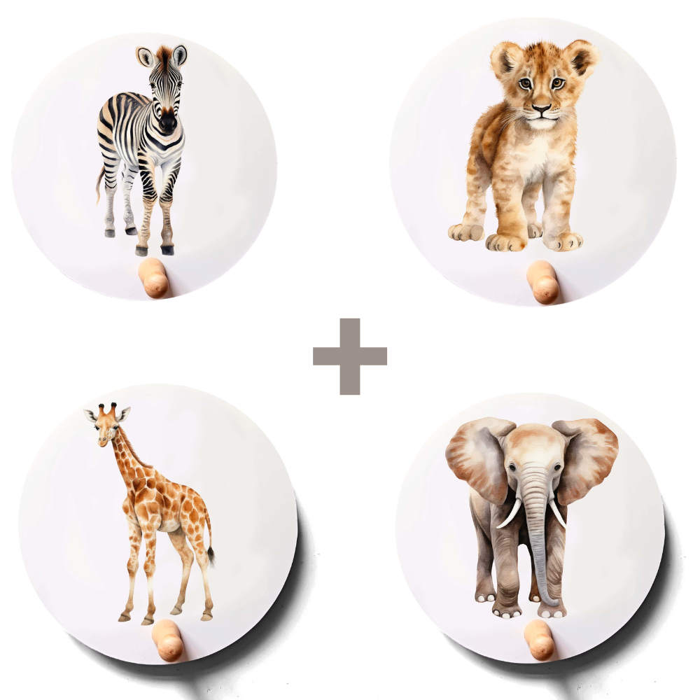 Kapstokjes Safari Dieren kinderkamer - voordeel set van 4