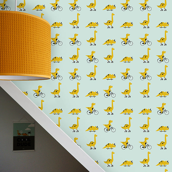 Behangrol Dino dieren kinderkamer in old green
