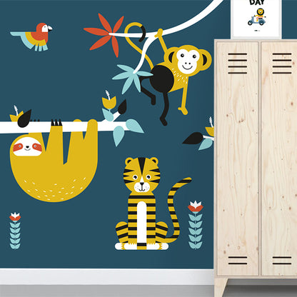 Behang Jungle kinderkamer 3 maten in donker blauw