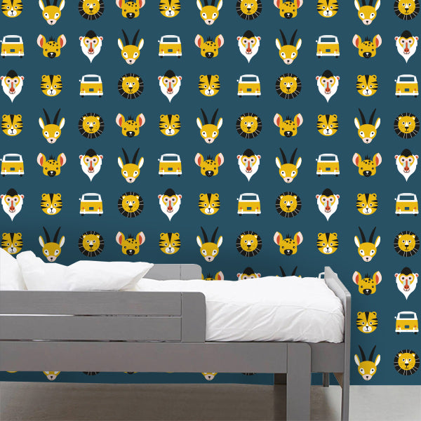 Behangrol Safari dieren kinderkamer donker blauw