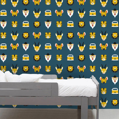 Behangrol Safari dieren kinderkamer donker blauw