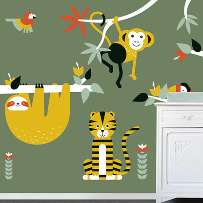 Behang Jungle kinderkamer 3 maten in olijf groen