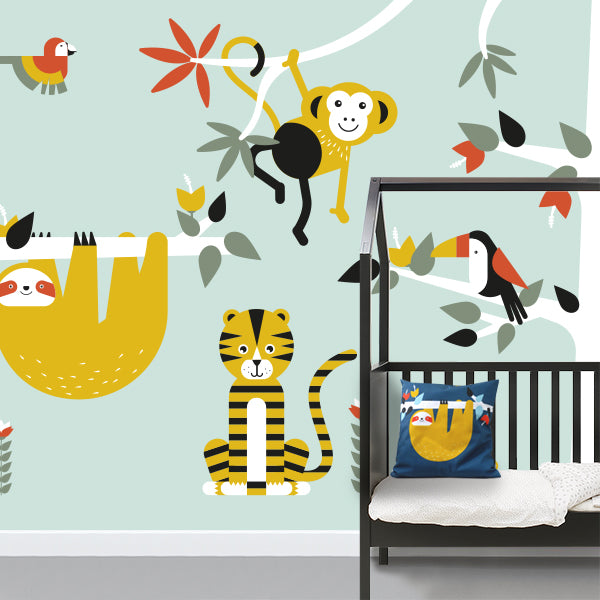 Behang Jungle kinderkamer 3 maten in old green