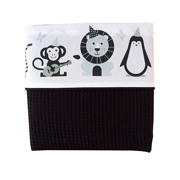 Ledikantdeken Feestbeesten mint - wafelstof zwart SALE