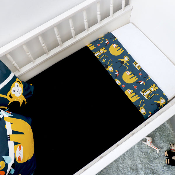 Ledikantdeken Jungle donker blauw - wafelstof zwart SALE