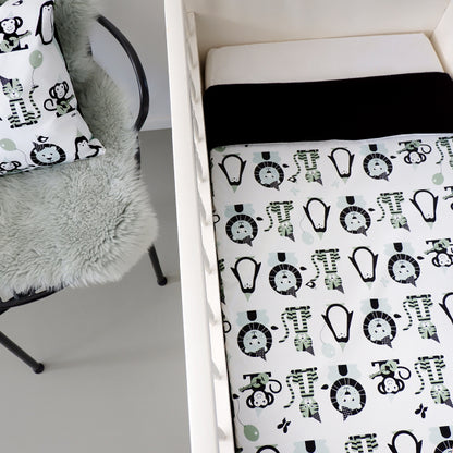 Ledikantdeken Feestbeesten mint - wafelstof zwart SALE